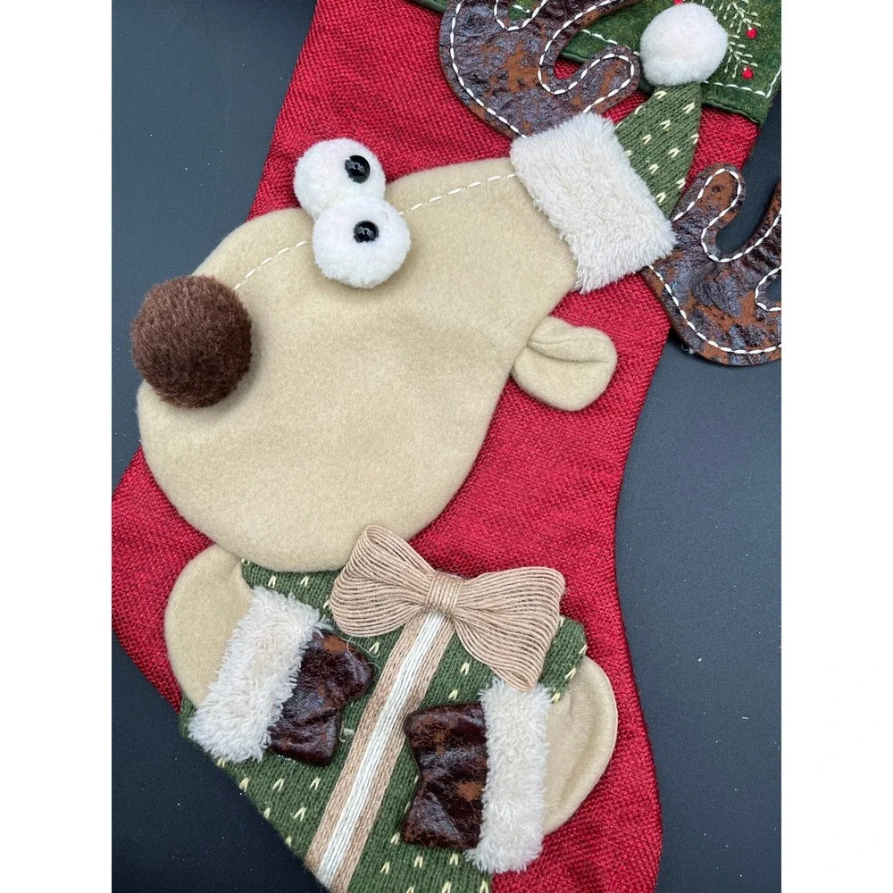 Reindeer Christmas Stocking‎ Holiday Decoration Festive Red Green 18